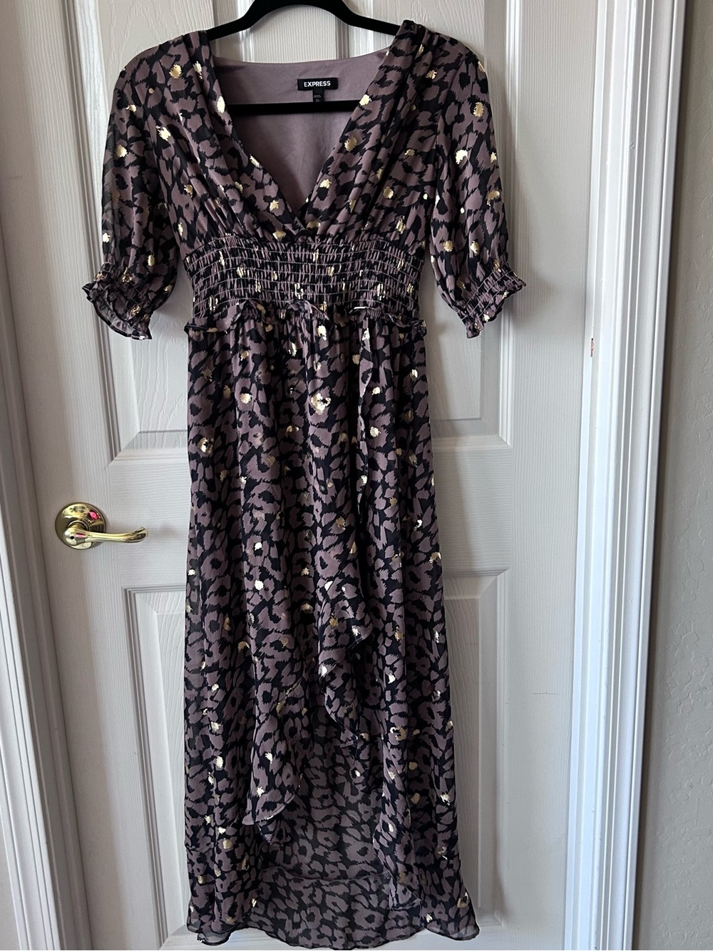 Express Leopard Print Light Purple Metallic Midi Dress Size XS
